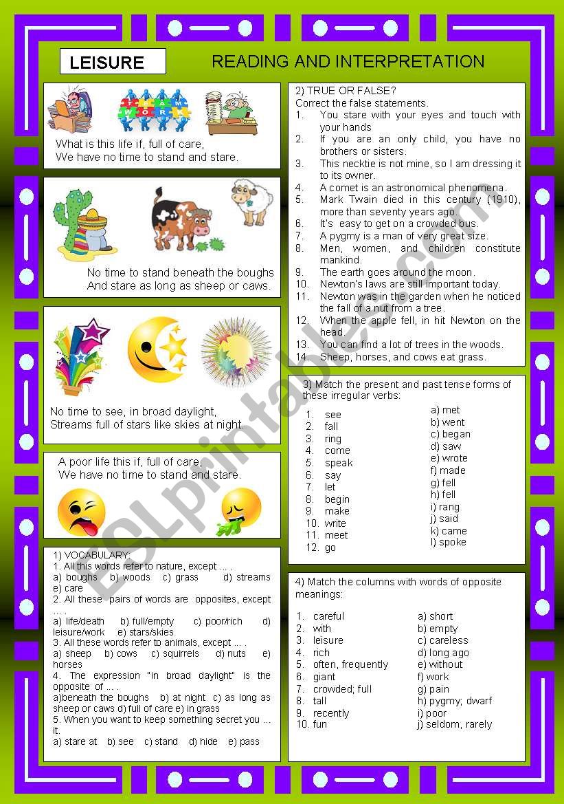 LEISURE + KEY ANSWER worksheet