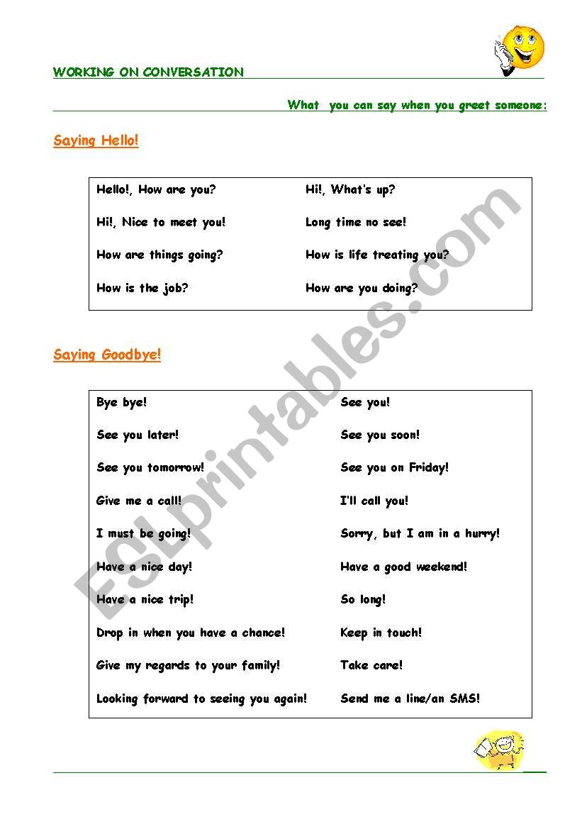 working on conversation 1 worksheet