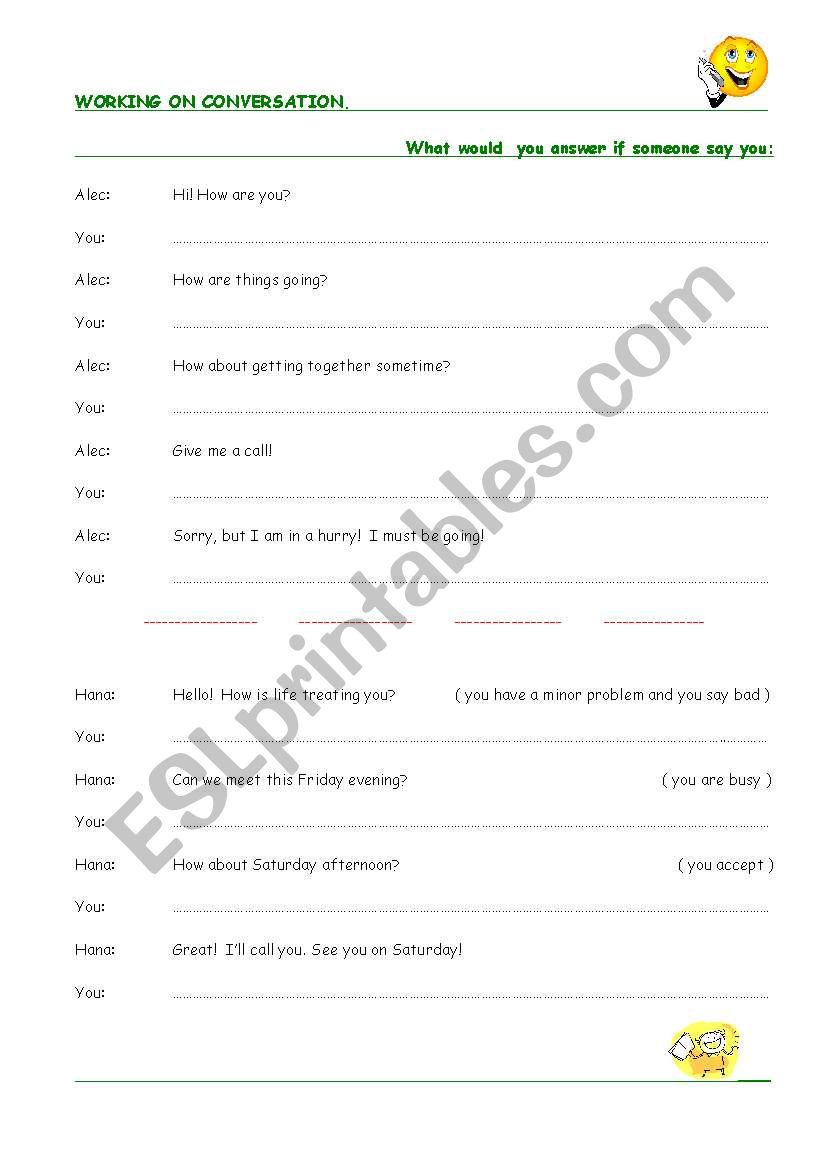 working on conversation 2 worksheet