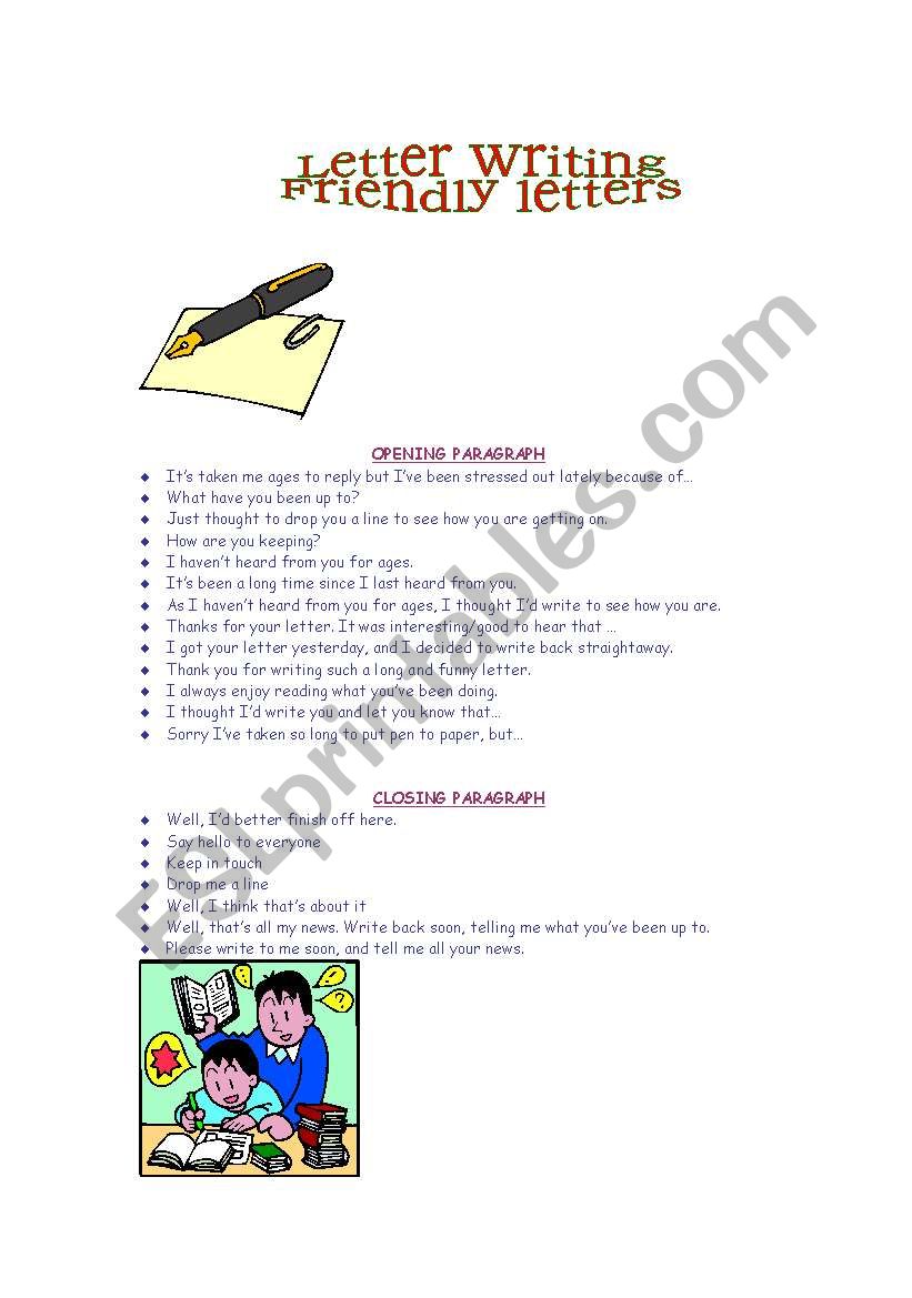 Writing Friendly letters worksheet