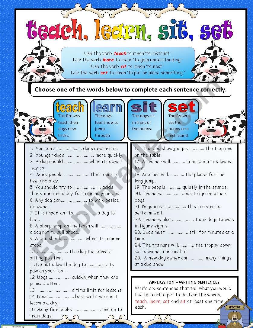 Troublesome Verbs PART 1  - Teach, Learn, Sit, Set 