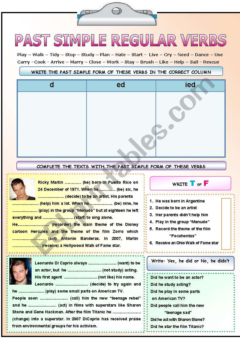 PAST SIMPLE: REGULAR VERBS worksheet