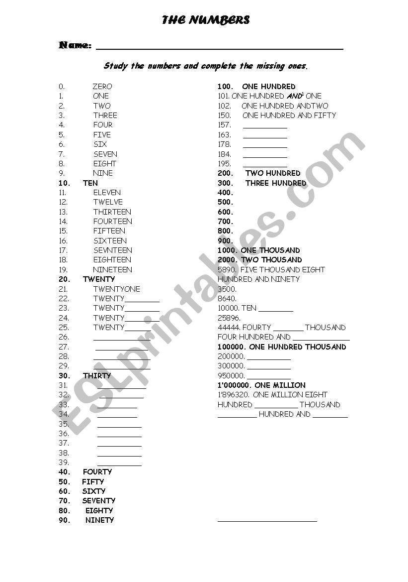 The Numbers worksheet