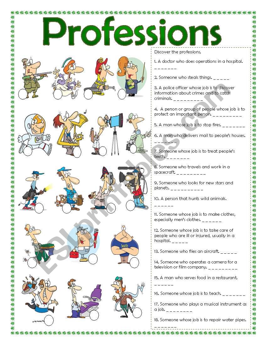 Professions worksheet