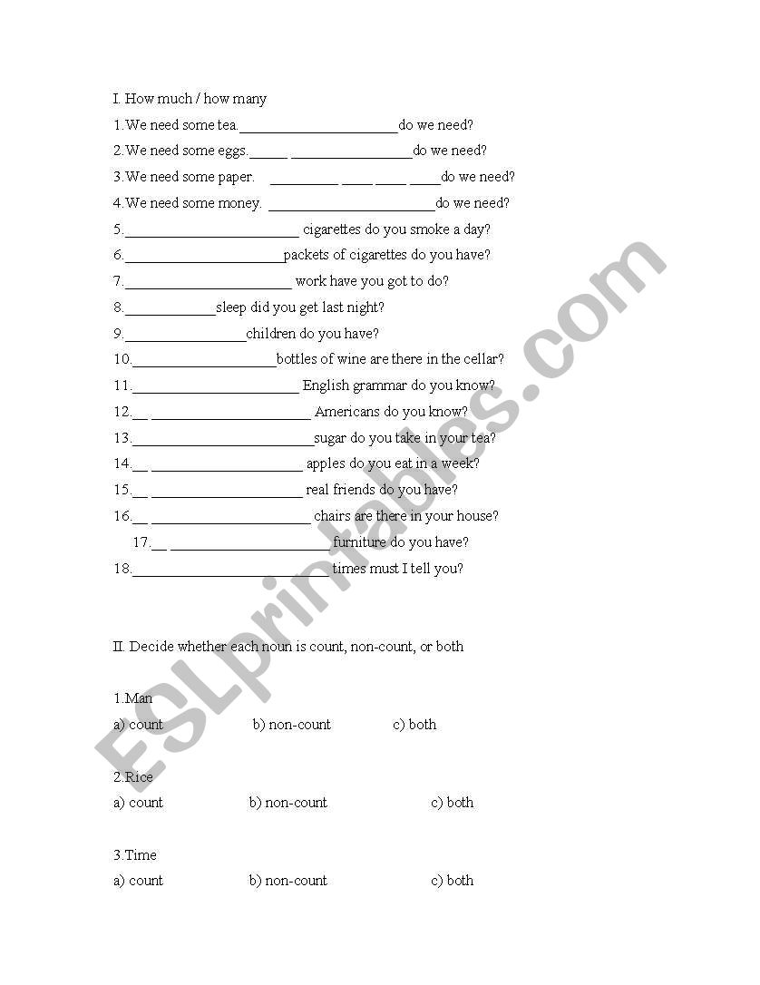 How much/How many exercise sheet