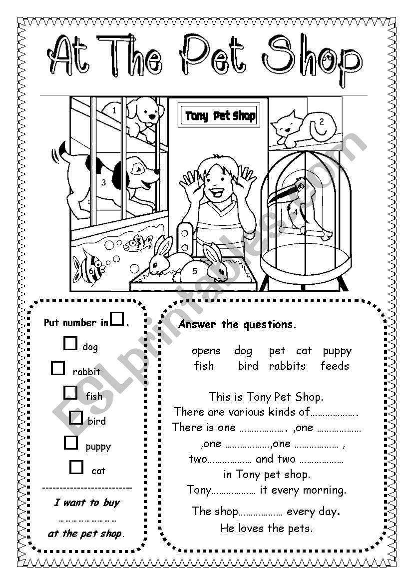 At The Pet Shop worksheet