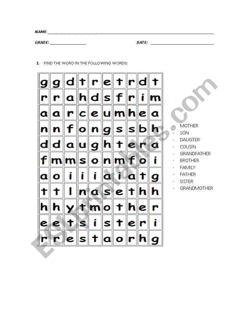 THE FAMILY worksheet