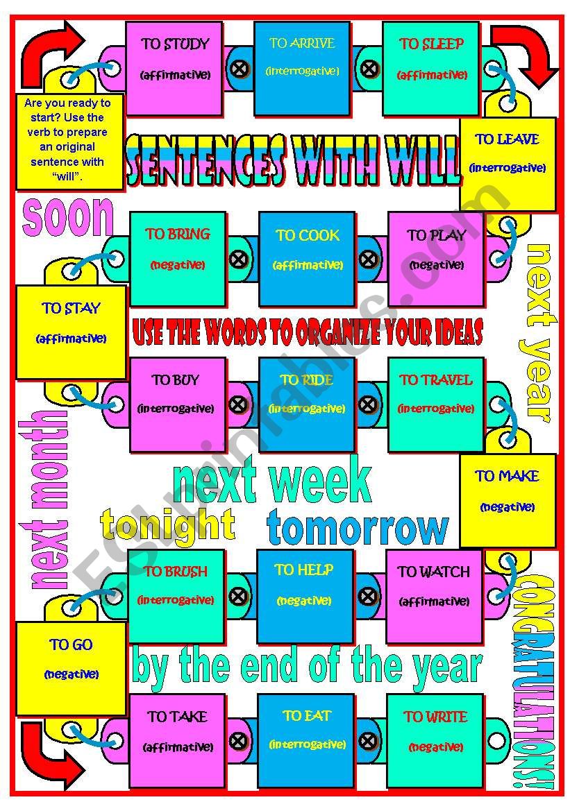 Boardgame: will  sentences  speaking activity  editable