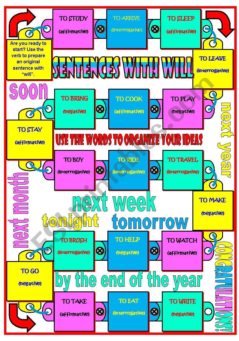 Boardgame: will • sentences • speaking activity • editable