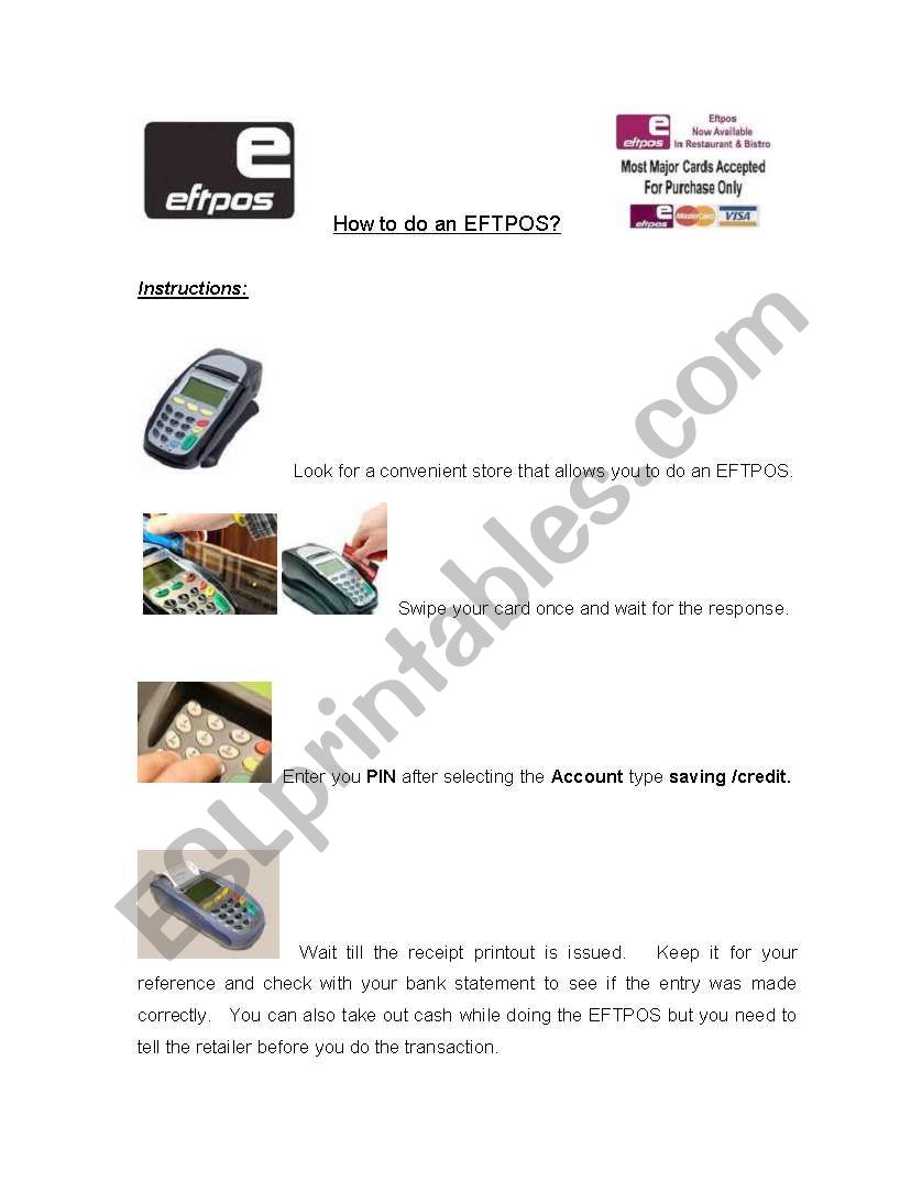 EFTPOS - How to do an EFTPOS? worksheet