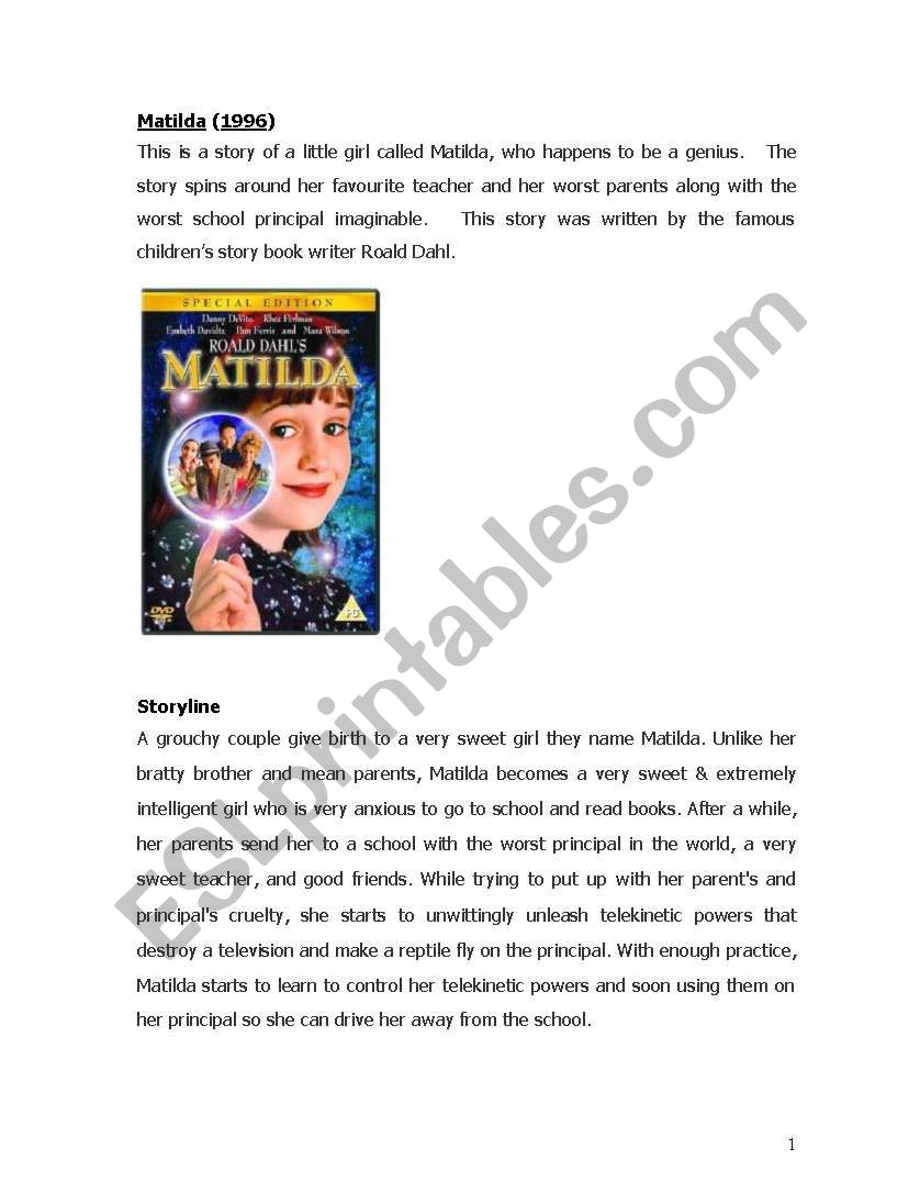 Matilda worksheet