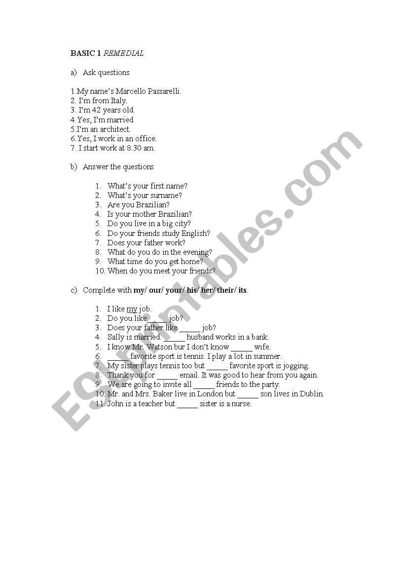 Asking questions worksheet