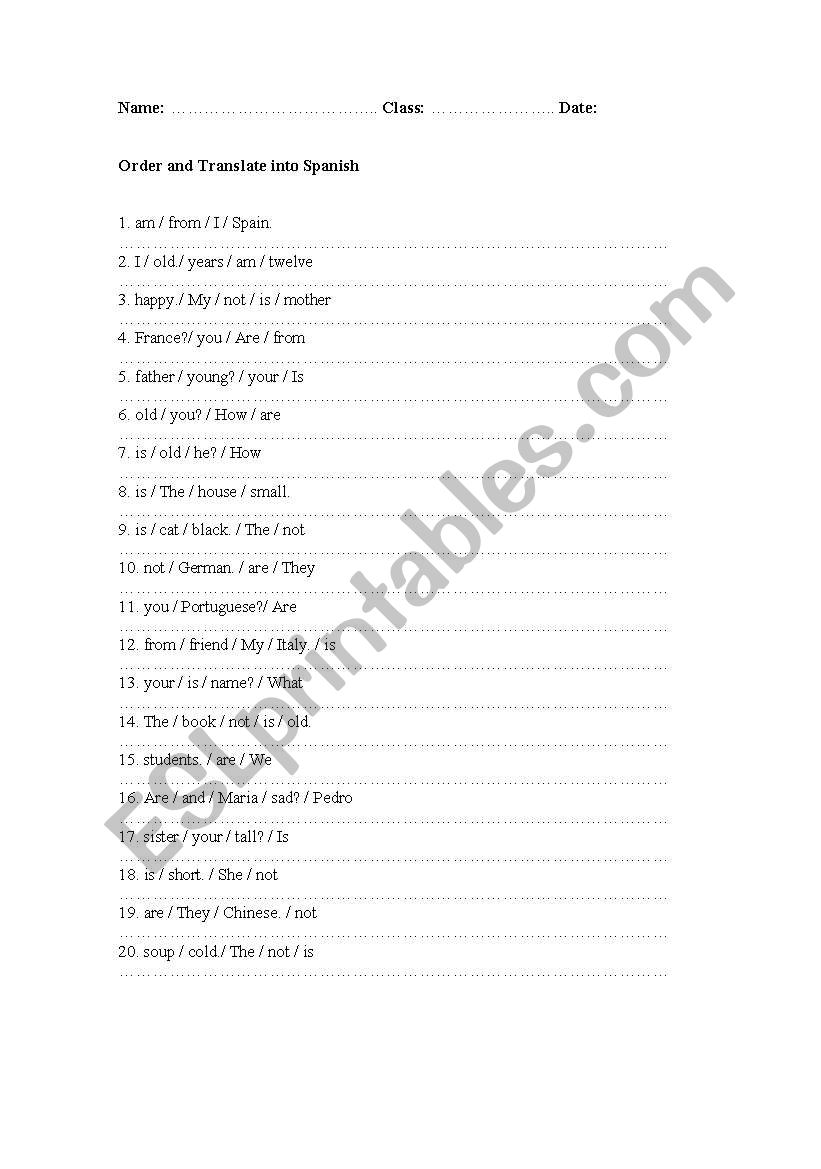 Sentence Order worksheet