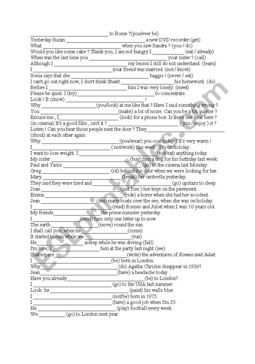 tenses worksheet