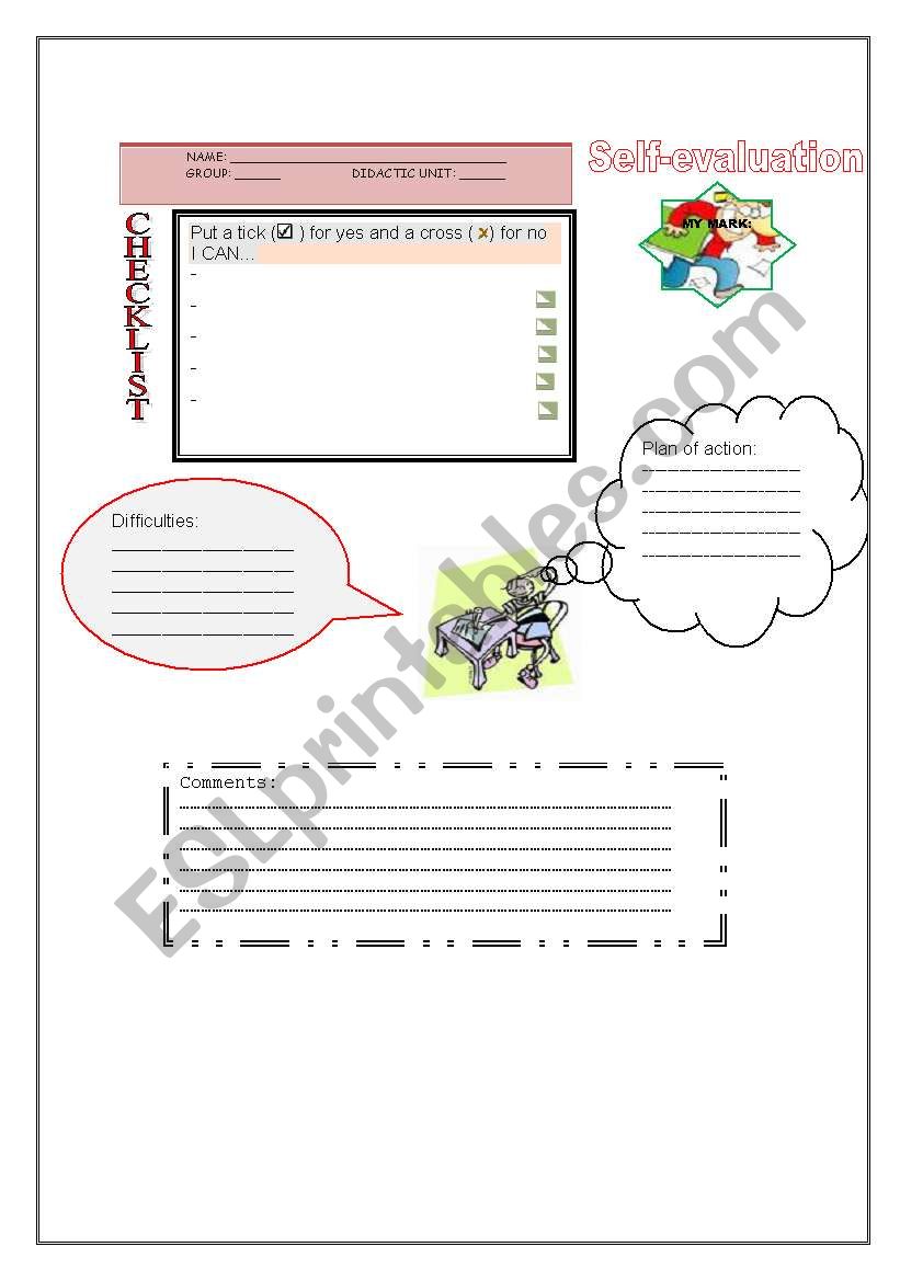 students self-evaluation worksheet