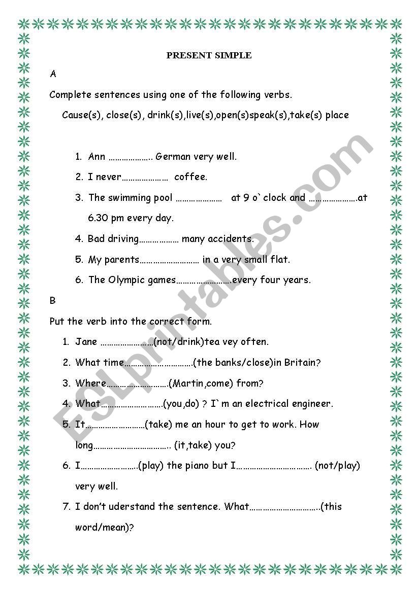 Present Simple Tense  worksheet