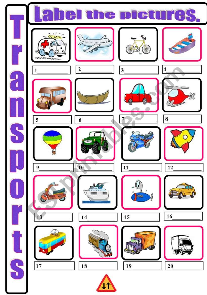 20 means of transport.  worksheet