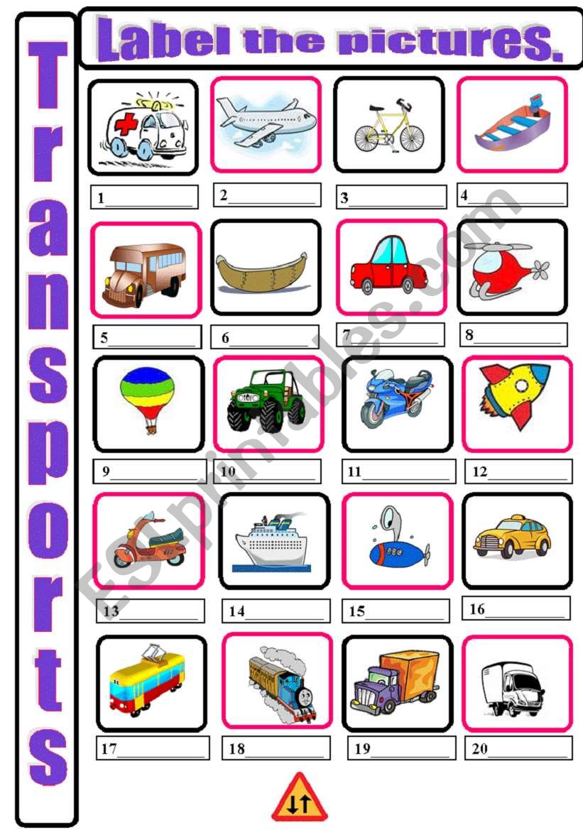 20 means of transport.  worksheet