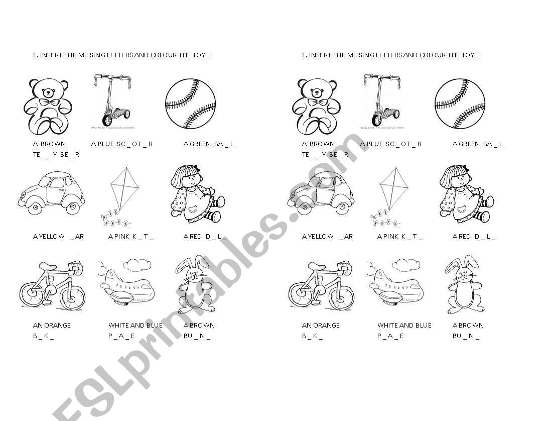 Toys and colours worksheet