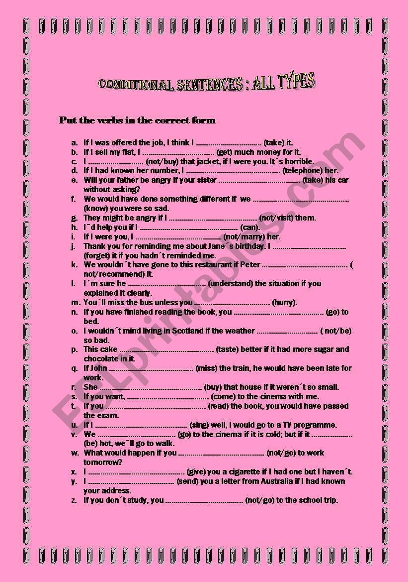 revision of tenses in the conditional sentences