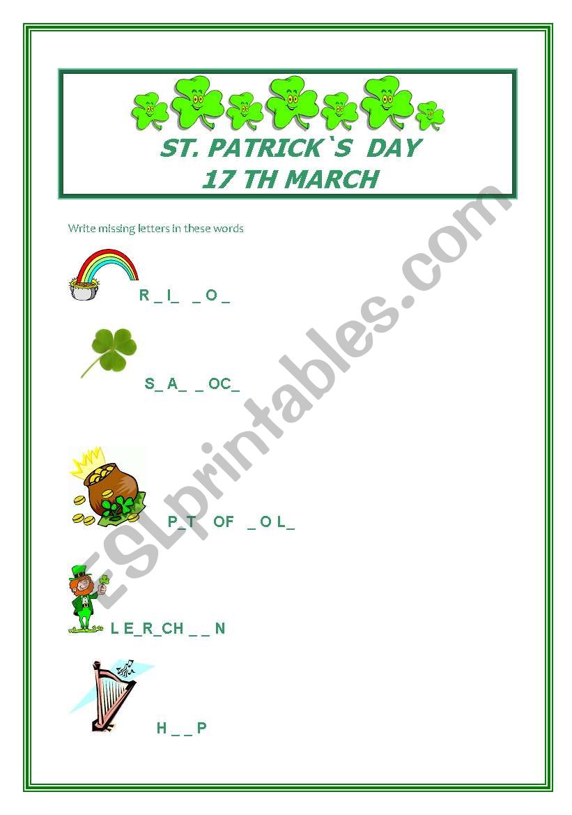 st Patrick s Day symbols-complete letters in the words - 2 pages 