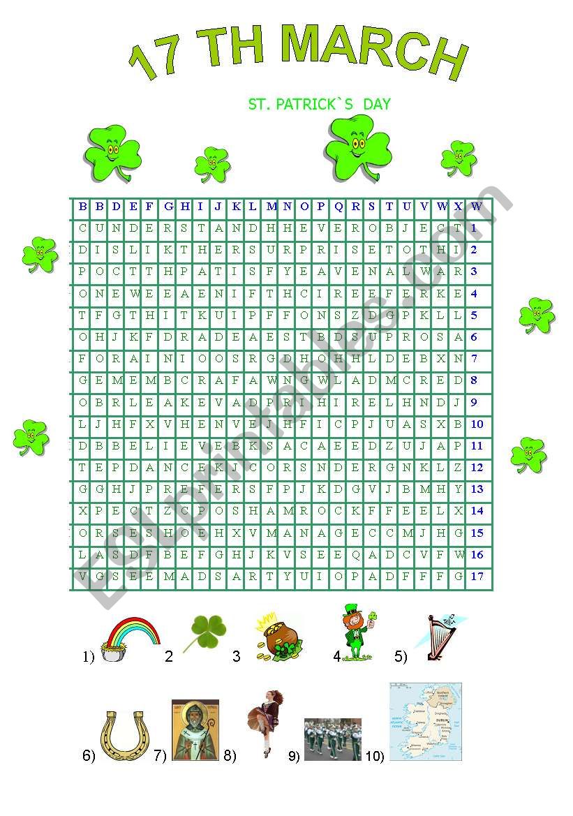 St Patrick s Day wordsearch- symbols - answers 