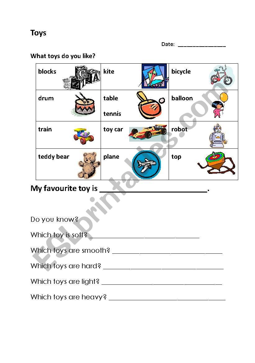 Toys worksheet