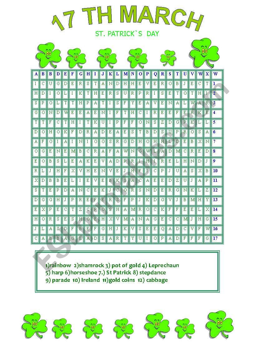 St Patrick s day wordsearch set 2 with words 