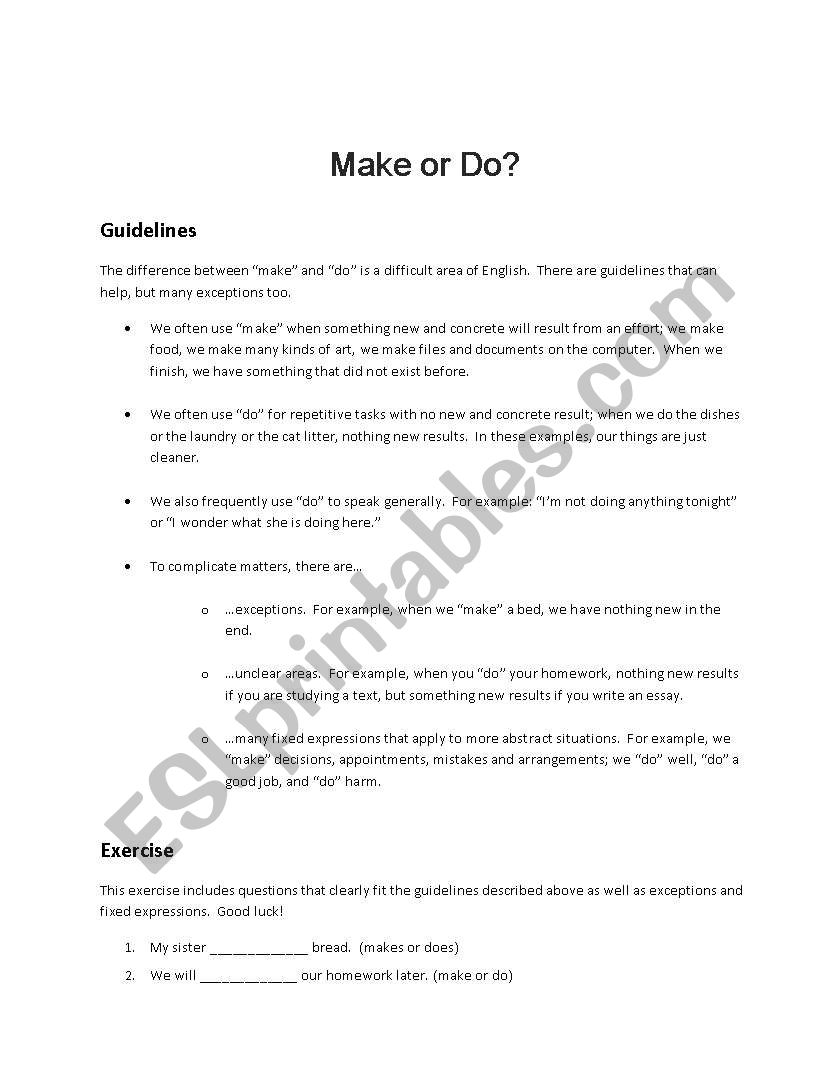 Make or Do? worksheet