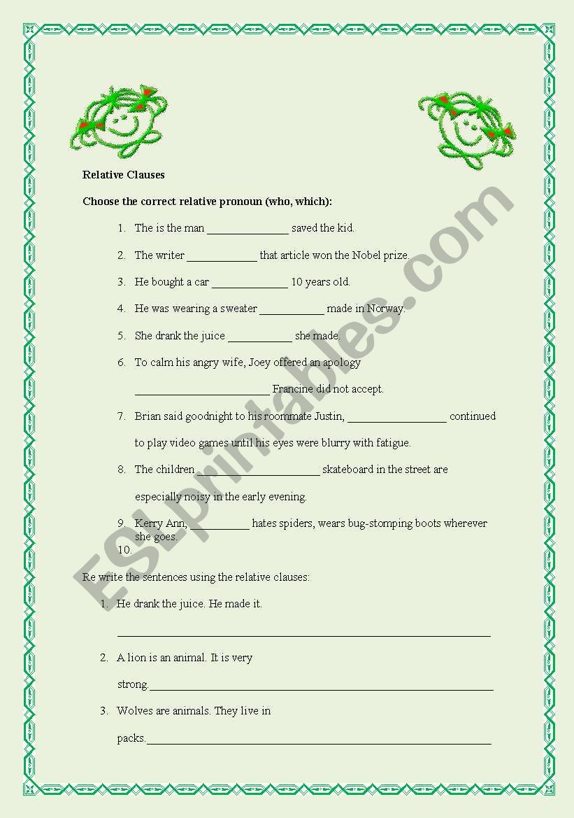 relative clauses worksheet