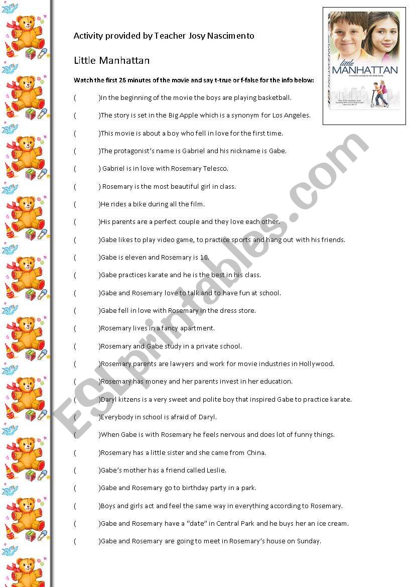 Little Manhattan Movie worksheet