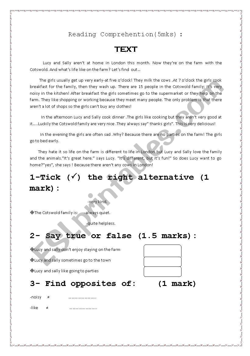 main test 2 7th form pupils worksheet