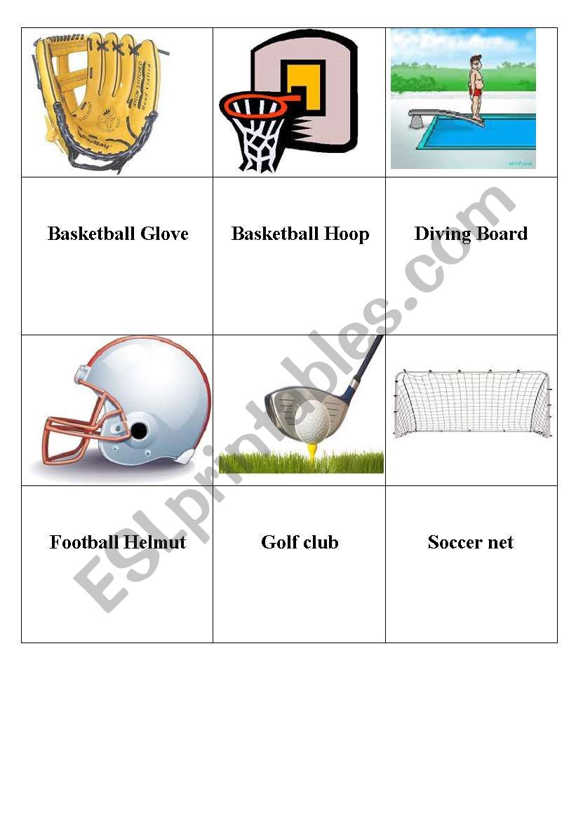 Sports equipment worksheet