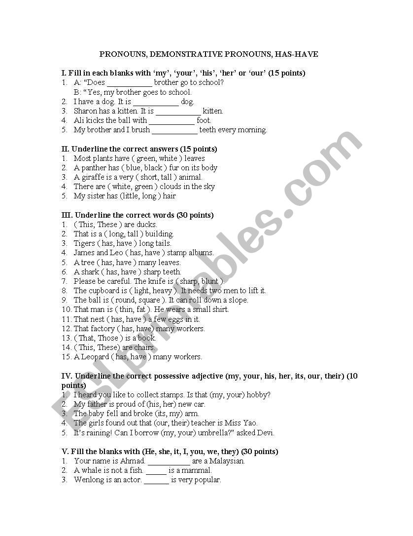 PRONOUNS, DEMONSTRATIVE PRONOUNS, HAS-HAVE