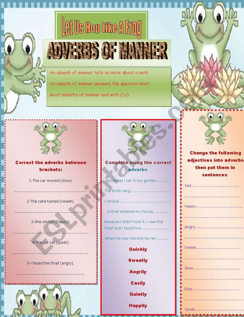adverb of manner worksheet