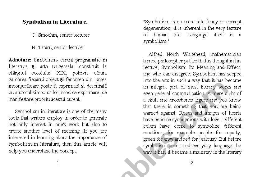Symbolism in literature worksheet
