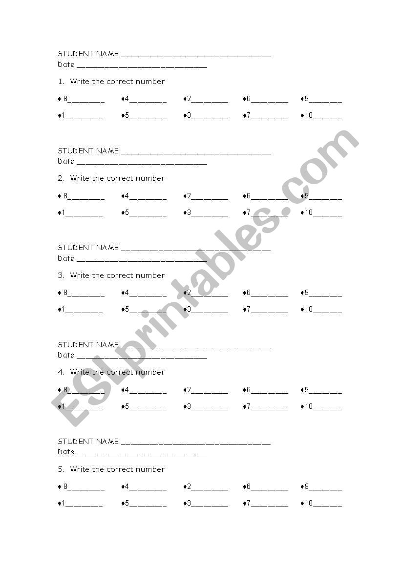 numbers (quiz) worksheet