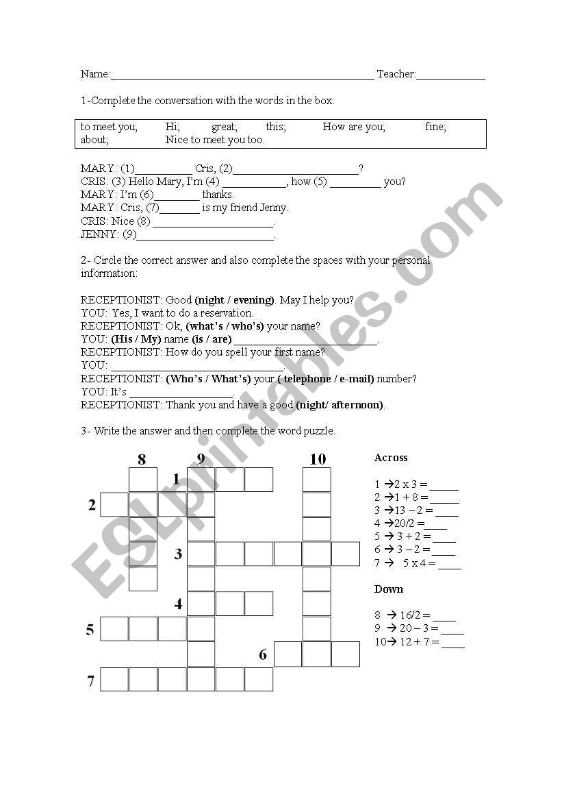 English test worksheet