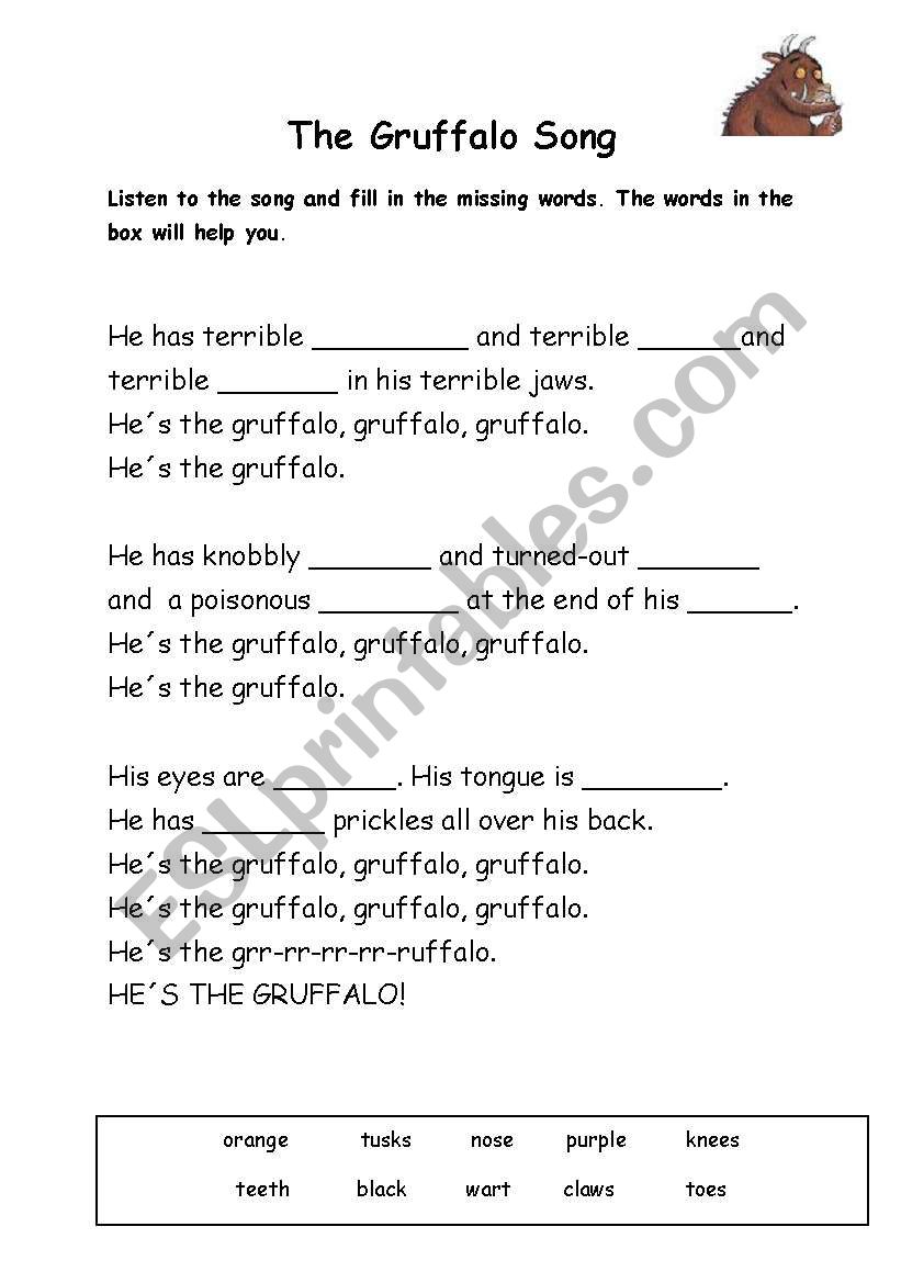 Gruffalo Song worksheet