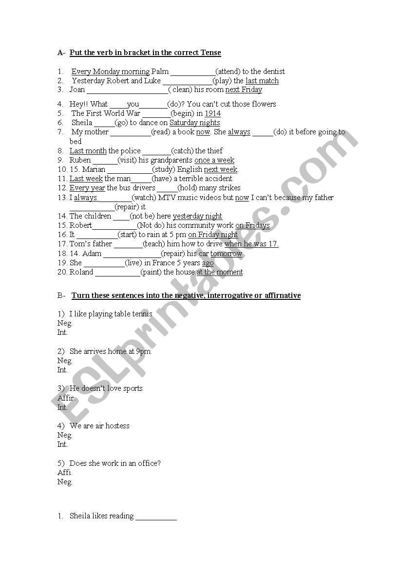 exercises that revise present tenses