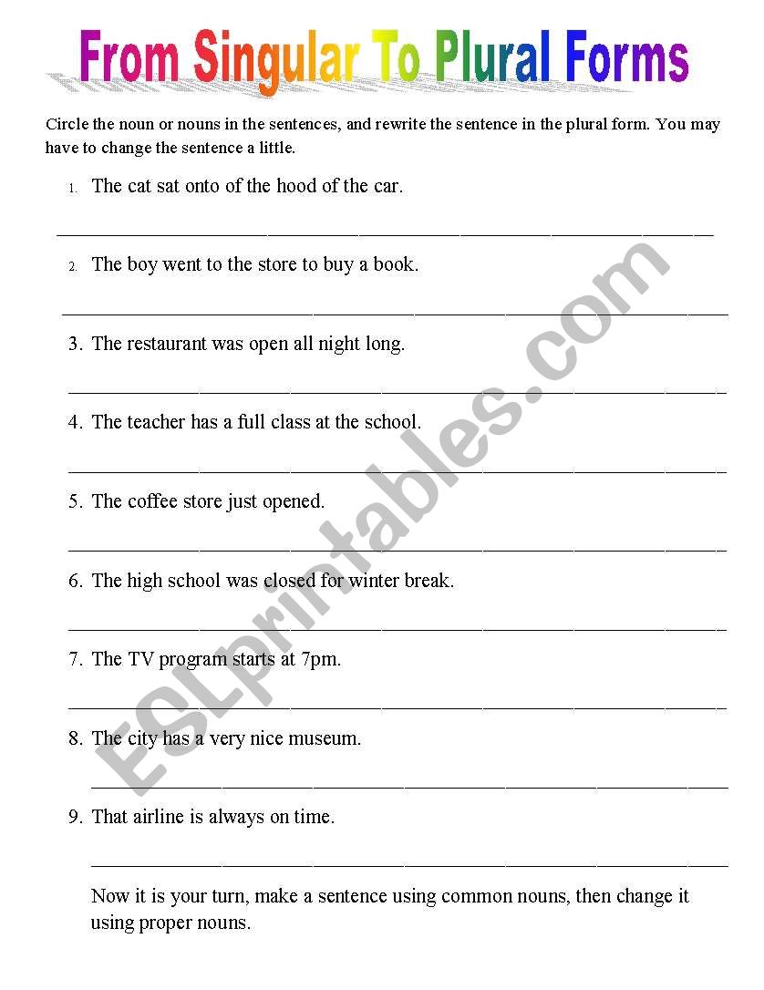 From Singular To Plural Forms worksheet