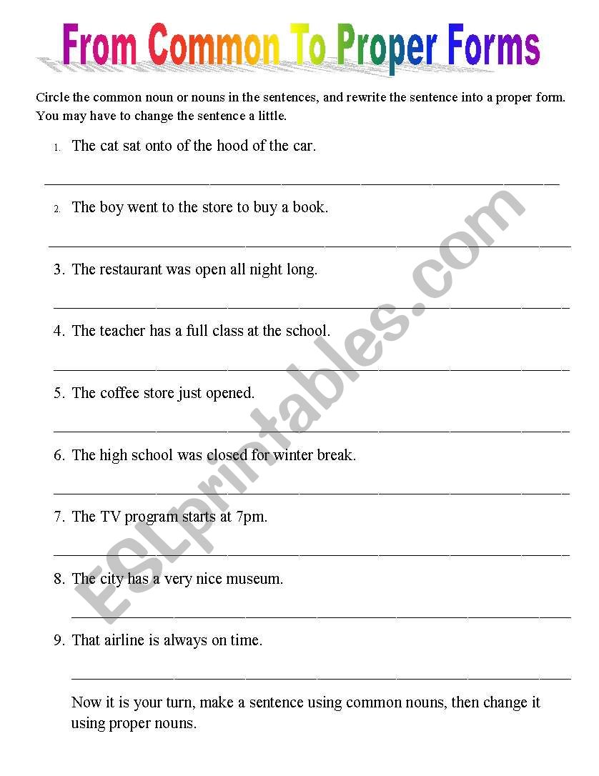 From Common To Proper Forms worksheet