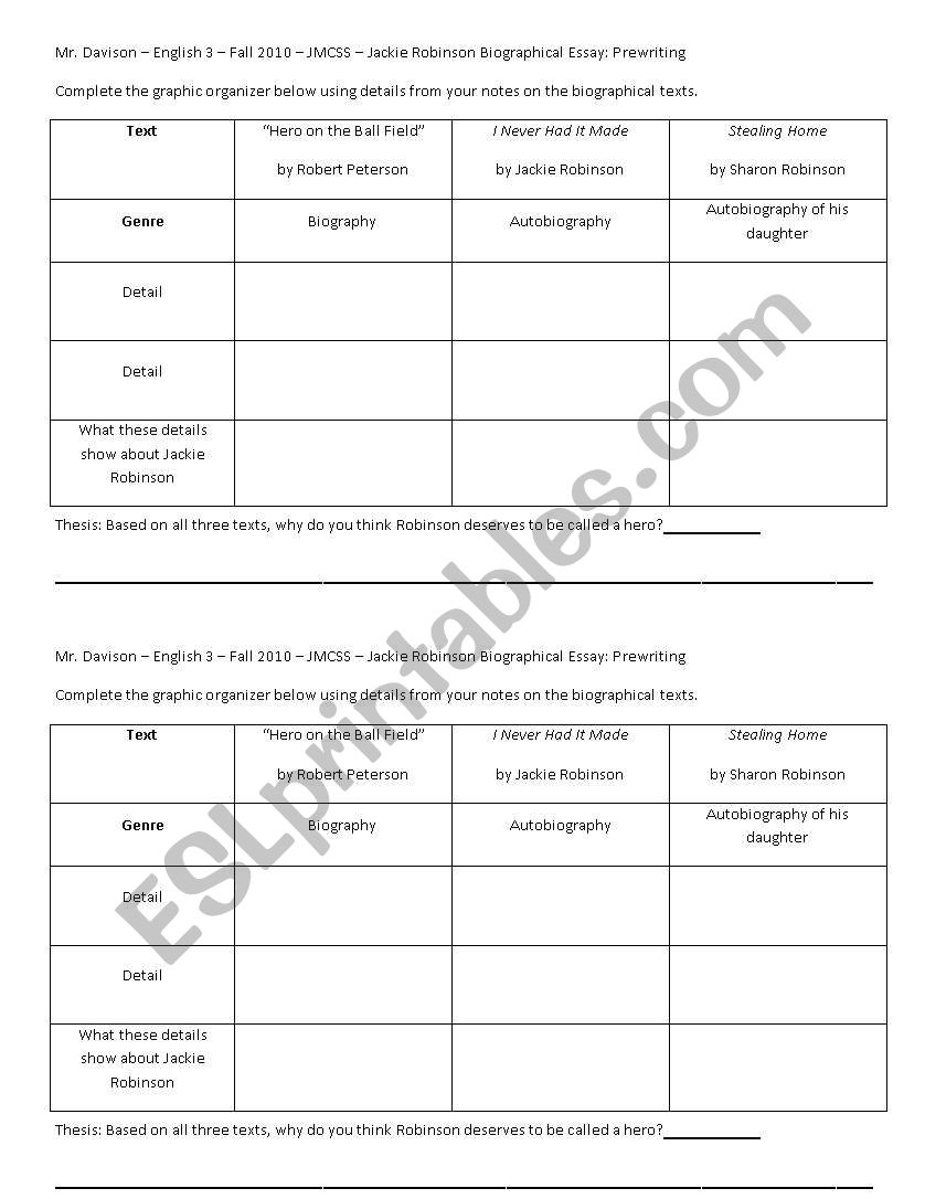 Jackie Robinson Organizer worksheet