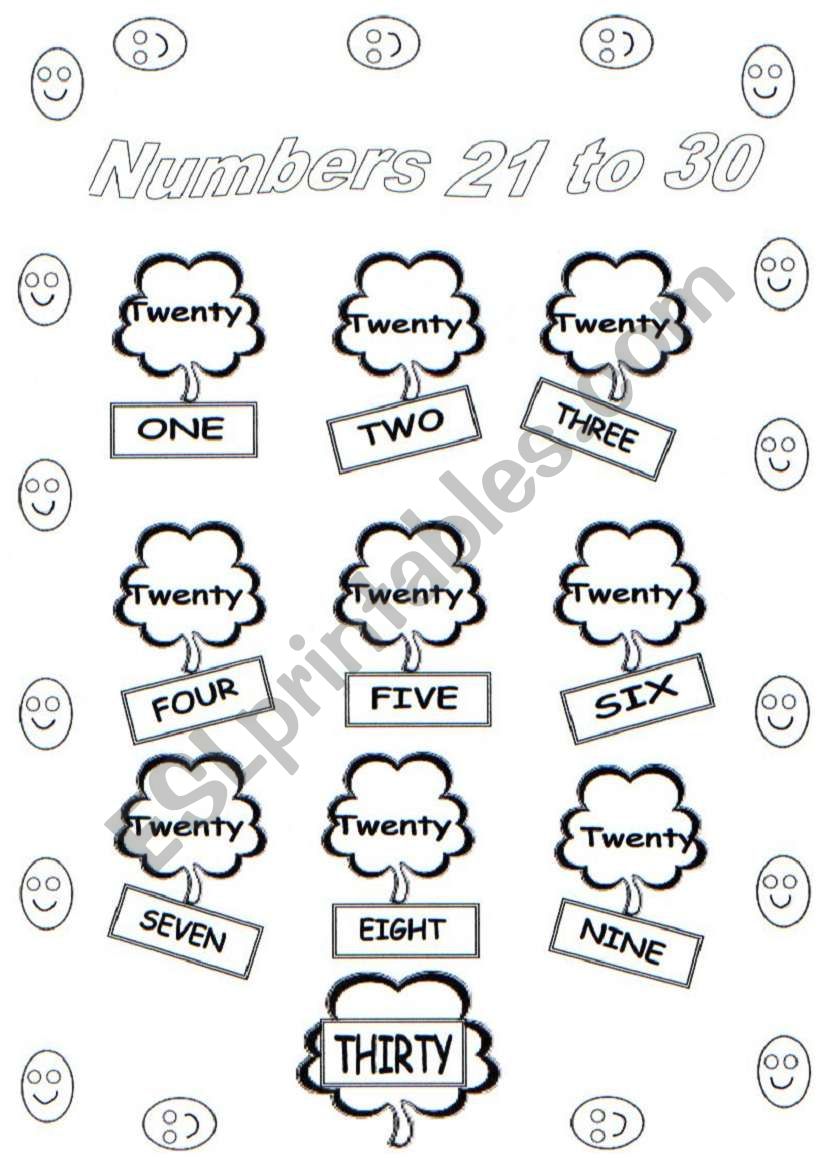 Numbers 21 to 30 worksheet