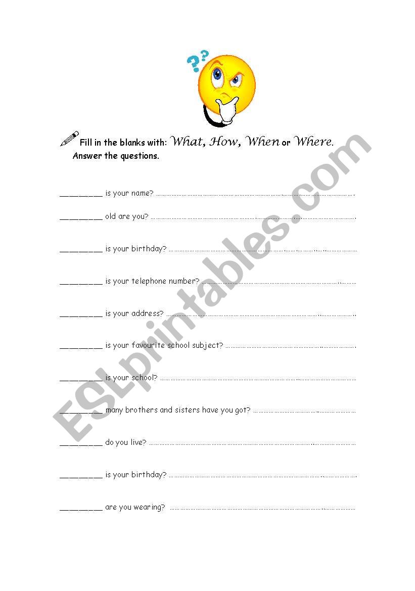 Question words worksheet