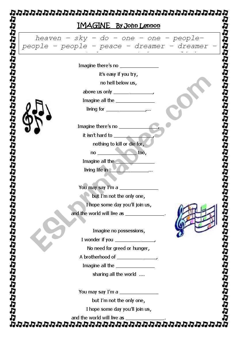 IMAGINE by John Lennon worksheet