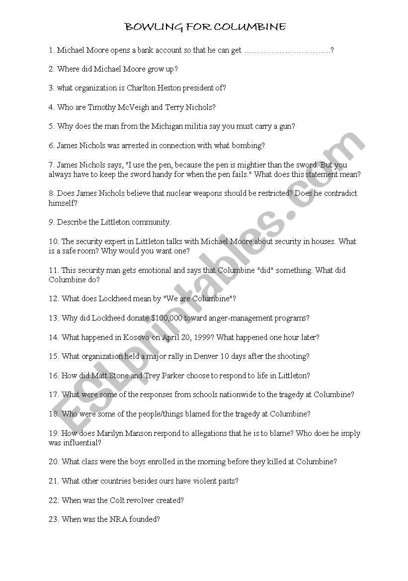 Questionnaire Bowling for Columbine