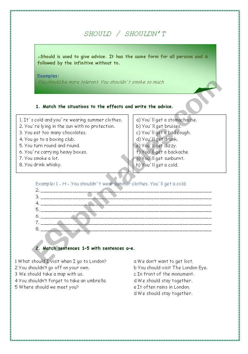 Should / Shouldnt worksheet