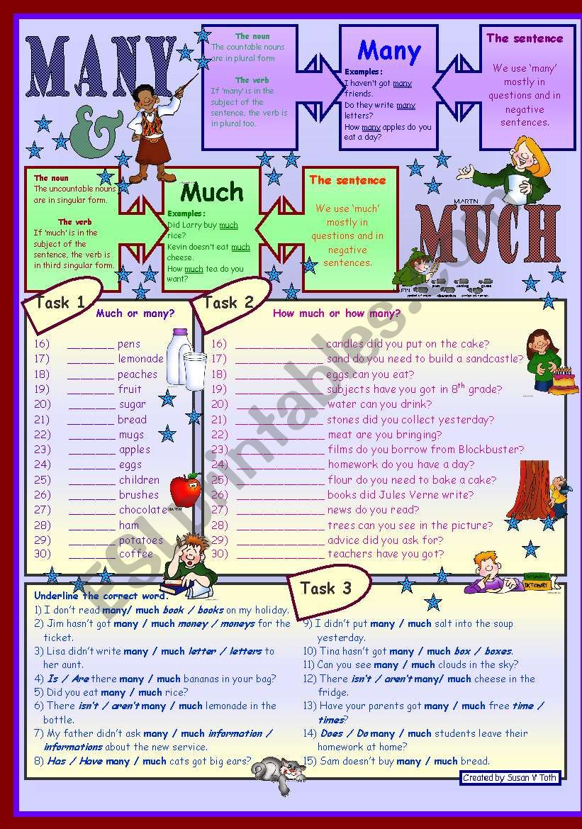 Many & much * for elementary level * 3 tasks * with key *** fully editable ***