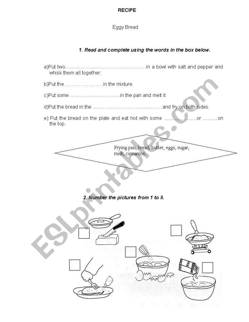 Eggy bread worksheet